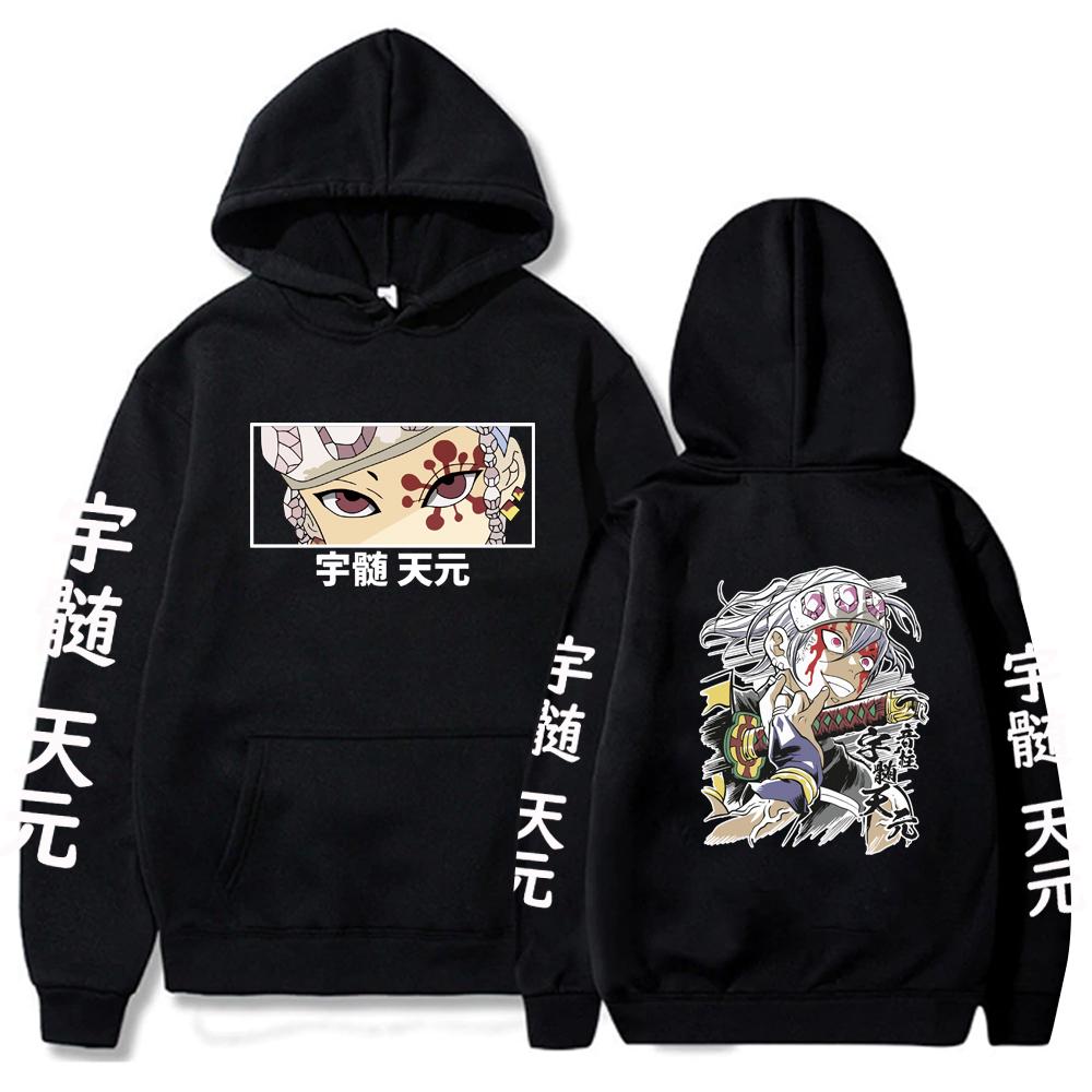 Hot Anime Demon Slayer Uzui Tengen Hoodies Pullover Tops Harajuku Manga Kimetsu No Yaiba Mann Frauen Sweatshirts S schwarz
