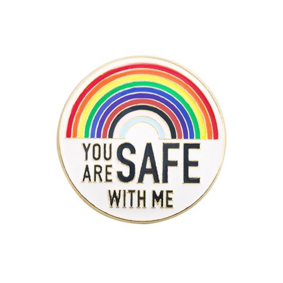 You Are Safe with Me-Anstecknadeln, Regenbogen-Emaille-Anstecknadeln mit inspirierendem Zitat, Farbblock-Brosche für Kleidung, Taschen, Rucksäcke, Jacken, Hüte A