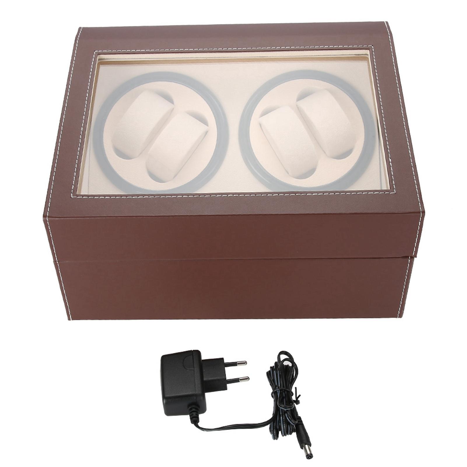 Automatischer Rotations-Uhrenbeweger für 4 Automatikuhren, 6 Armbanduhren, Aufbewahrungsdisplay (Braun) weiß