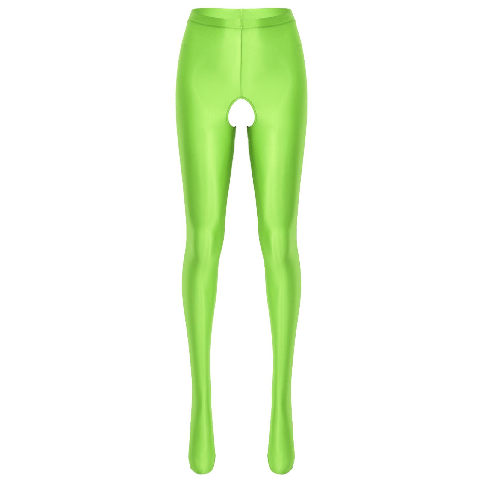 Damenunterwäsche, glänzende Strumpfhose ohne Schritt, hohe Taille, Leggings, dünne Hosen, Bodystrümpfe, Nachtwäsche L fluoreszierende grün