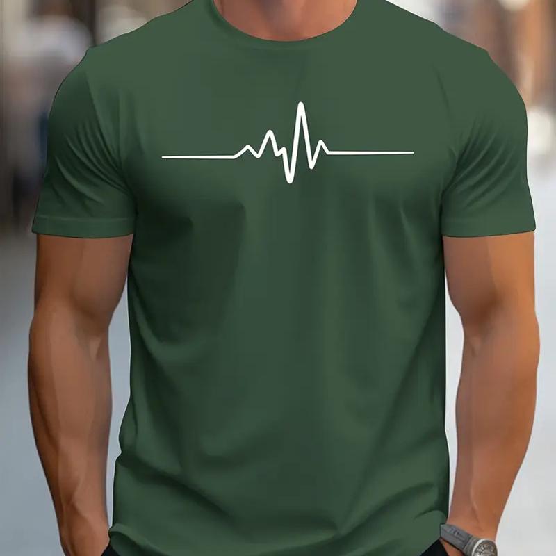 Neues Sommer Herrenmode T-Shirt Persönlichkeit Herzschlag Gedrucktes Herren T-Shirt Top 5XL grün