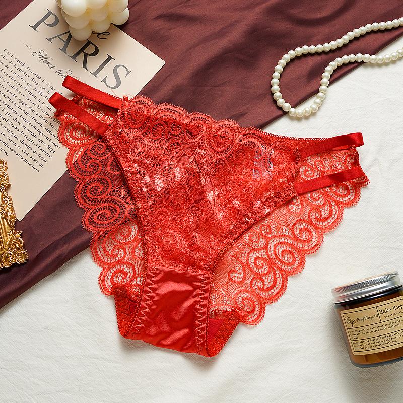Spitzenbesetzte Hollow Out Damenunterwäsche mit Baumwollzwickel Atmungsaktive und bequeme Slips Biefs XL