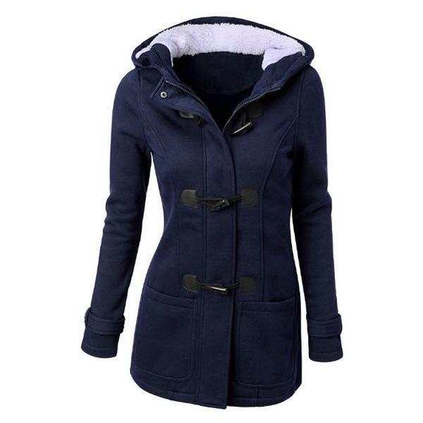 Frühling Herbst Damen Mantel Reißverschluss Hornknopf Outwear Jacke Damen Basic Jacken Mantel Damen Kapuzenmantel Plus Size XL blau
