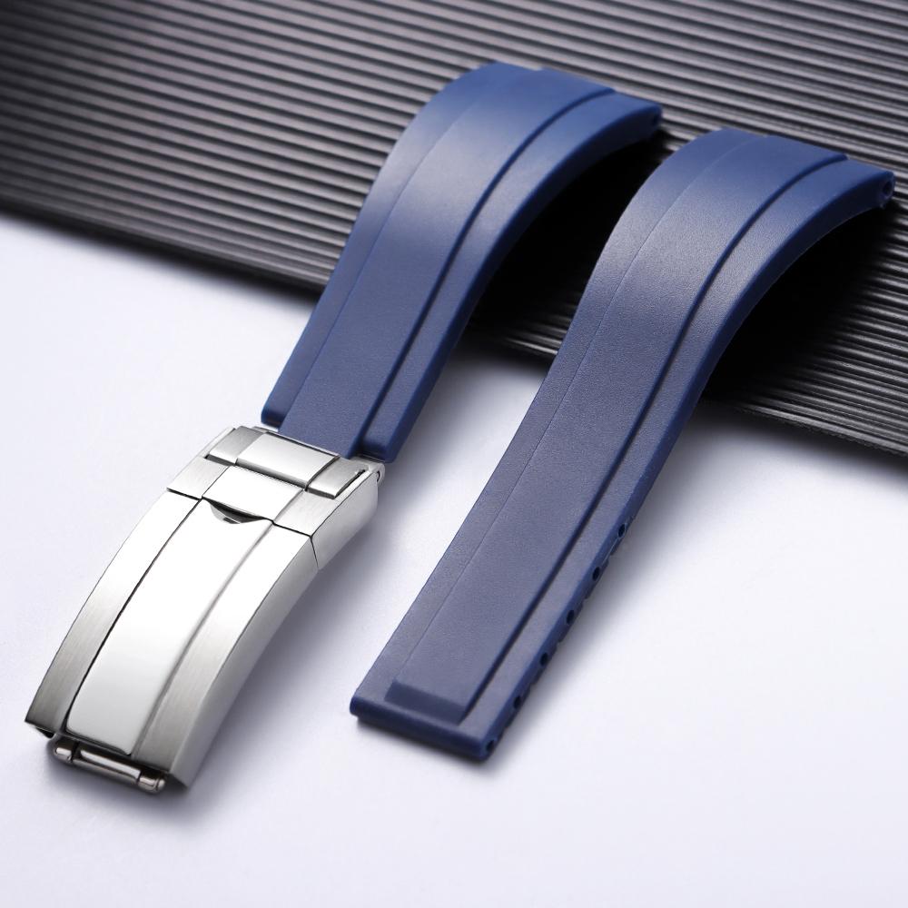 Für Rolex Silikon Uhrenzubehör für GMT Submariner Grün Schwarz Uhrenarmband Flache Schnittstelle Armband 20mm Faltschließe 20mm&Gold Buckle blau