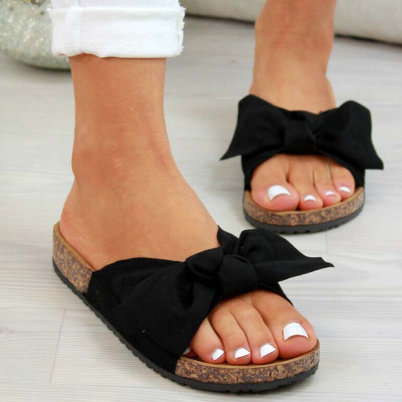 Mode Damen Sandalen 2025 Sommer Plateau Retro Sandalen Frau Mode Schleife Leopard Strand Hausschuhe Damen Übergröße 43 schwarz