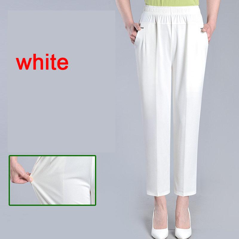 XL-8XL Sommer Eis Seide Fett Mutter Hosen Mittleren Alters Alte Frauen Hosen Oma Lose Hosen Große XXL weiß
