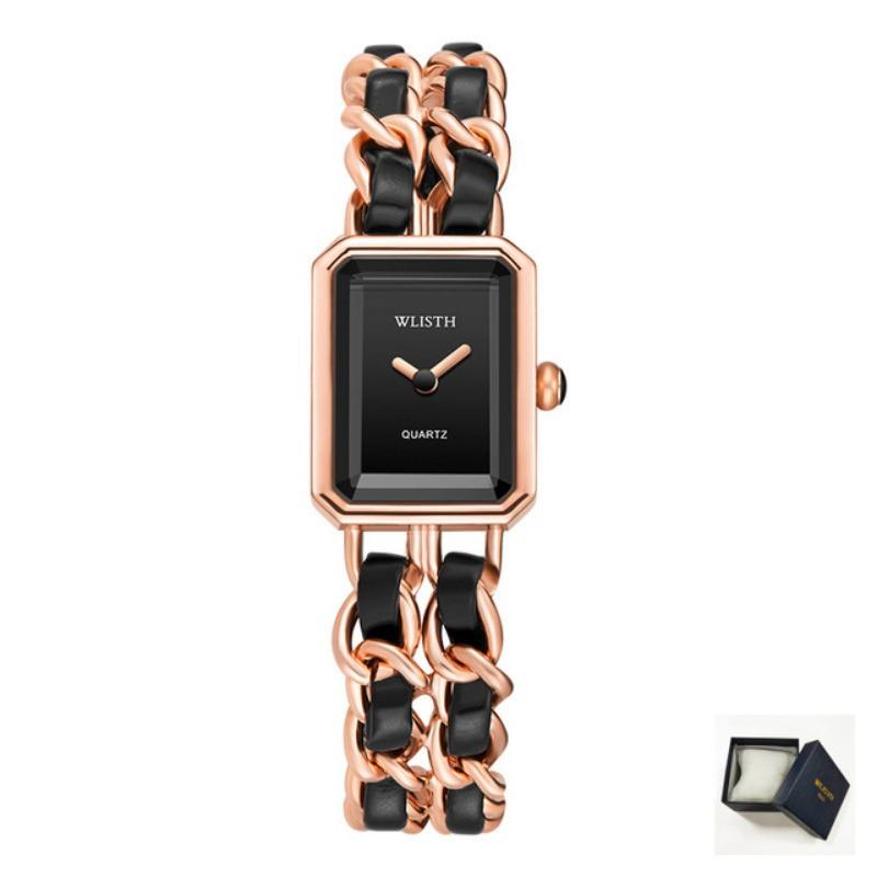 Damen Armbanduhren Luxus Damen Leder Edelstahl Gewebtes Uhrenarmband Quarz Armbanduhren Uhr Damen Kleid Uhren rose gold