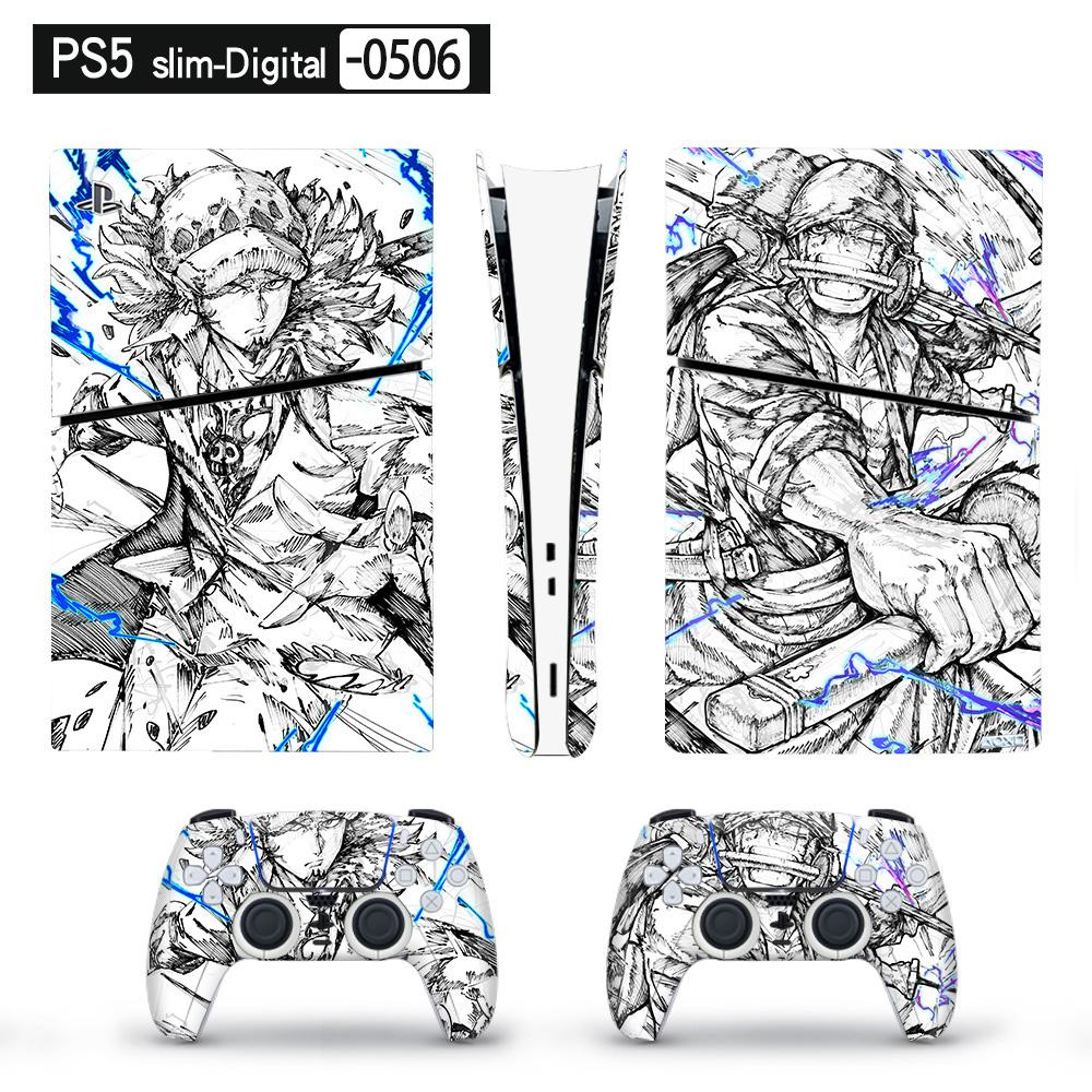 Luffy One Piece Art Vinyl-Skin-Aufkleber für PS5 Slim Digitalkonsole und 2 Controller-Abziehbild-Abdeckung One Size