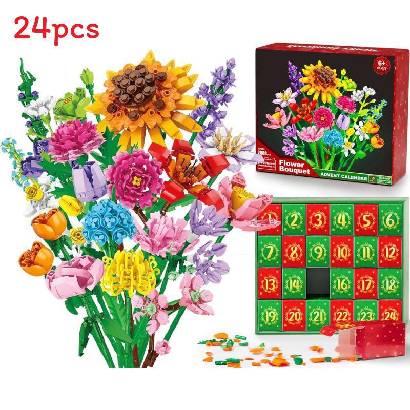 Blumenstrauß Weihnachtskalender Adventskalender Blind Box Bausteinspiel Mit Diy Für Familie Und Kinder Sunflower black