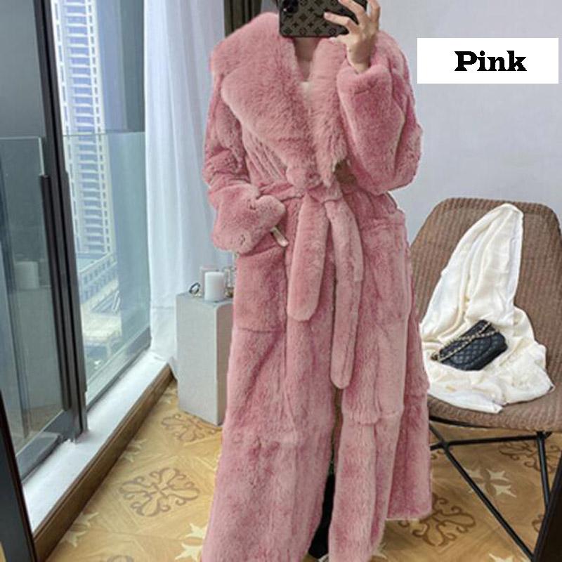 Winter Frauen Mode Mantel 9 Farbe Plus Größe Mantel Luxus Jacke Pelzmantel Damen Warme Mit Kapuze Mantel Outwear 5XL rosa