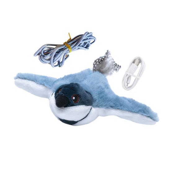 Flügel schlagende Vögel Katzenspielzeug Interaktiver fliegender Spatz mit lebensechtem Zwitschern Geräuschberührung aktiviert Plüschvögel Kätzchenspielzeug für Wohnungskatzen 1 Set blau