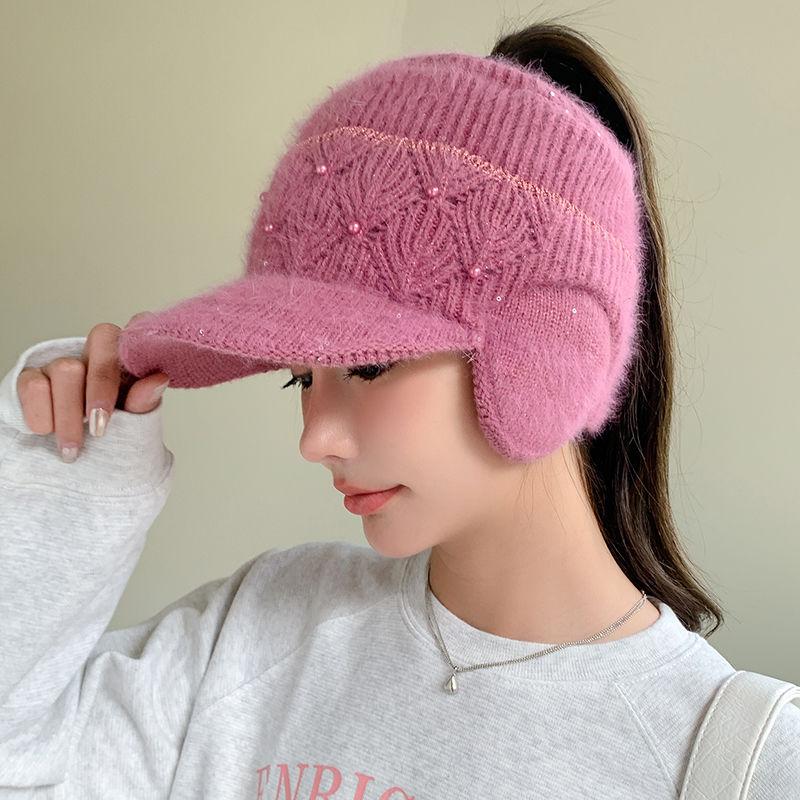 Duck Tongue Cap Damen Koreanische Version Winter Leere Oberseite Baseball Cap für Wärme und Ohrenschutz one size