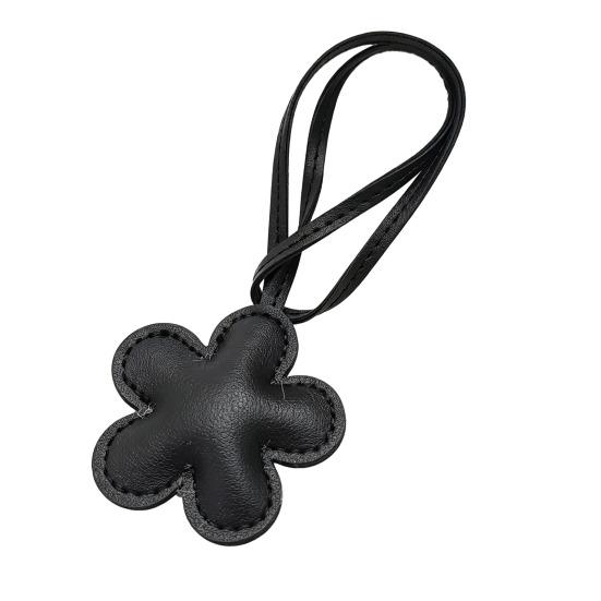 Lederblumen-Anhänger Kirschblüten-Schlüsselanhänger Baumwollgefüllt Niedlicher Blumiger Taschen-Anhänger Blumiger Hänge-Anhänger Tasche Auto-Zubehör schwarz