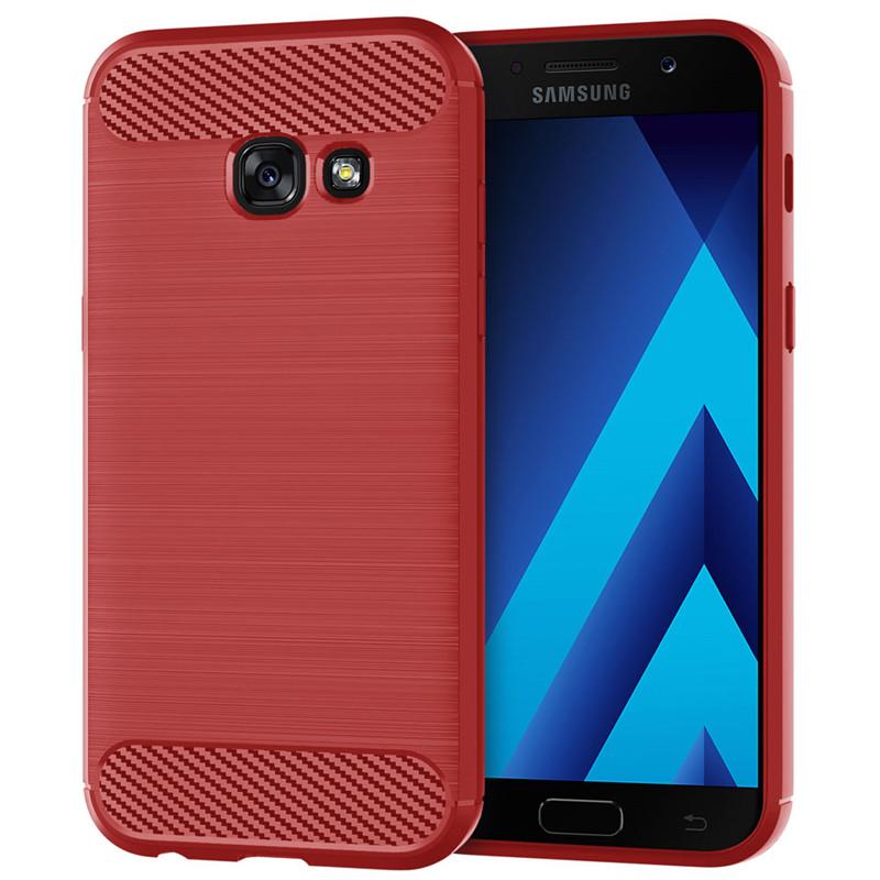 Matte Silikonhülle für Samsung A5 2017 Galaxy A5200 A520F, stoßfeste Kohlefaser-weiche rückseitige Abdeckung für Galaxy A5 2017 Handyhülle Samsung A5 2017 rot
