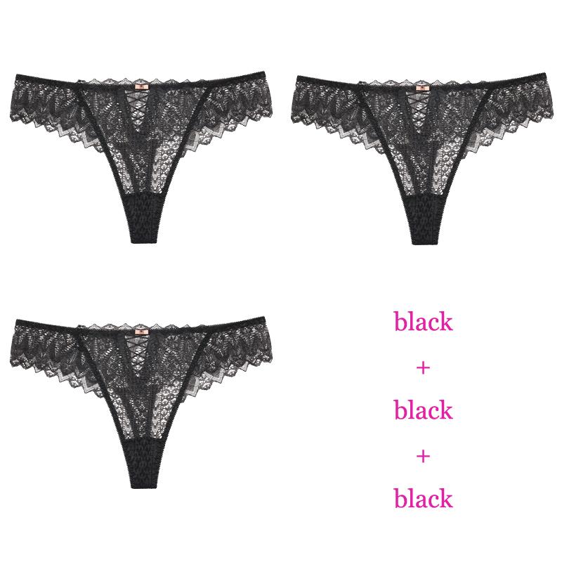 3 Teile/los Frauen Sexy Spitze Höschen Low-Rise Versuchung Dessous Weibliche G String Transparent Unterwäsche Aushöhlen Briefs Dessous XL