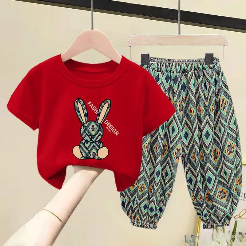 Kinder Kleidung Sets Jungen Mädchen Sommer Mutter Kinder Kleidung Baumwolle T-shirt Kurzen Ärmeln Hosen 2 stücke Anzug Baby Kleidung 100 rot