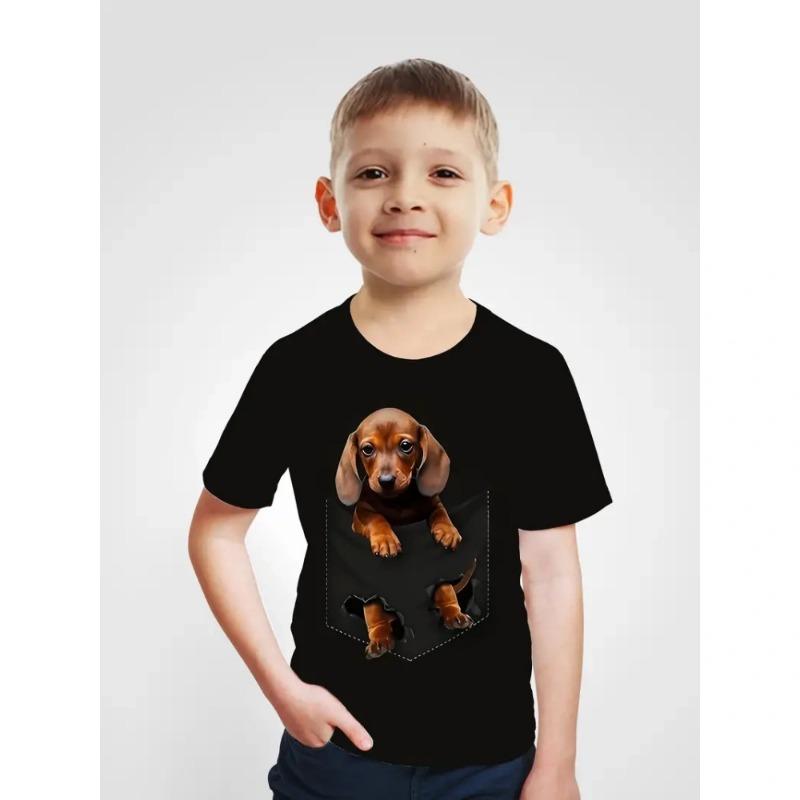 2024 Retro Hund 3d Druck Casual Kinder Kleidung Top T Shirt Mode T Shirt Tier Kinder Jungen Kleidung Kurze hülse 140CM