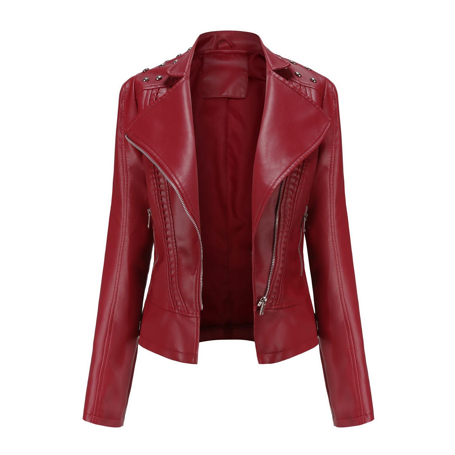 Damen-Lederjacken, Damen-Slim-Fit-Jacken, Damen-Motorradbekleidung XS rot