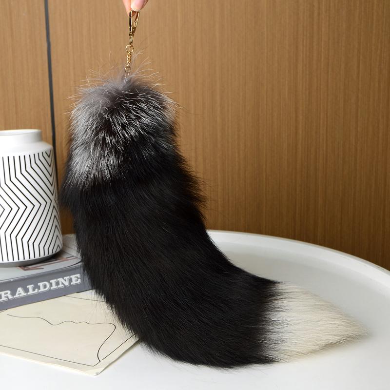 40cm Plüschfuchs-Schwanz Schlüsselanhänger Taschenanhänger Niedlicher Pelz Waschbär-Schwanz Schlüsselanhänger Tier-Schwanz Schlüsselanhänger Anhänger Pompons Schlüsselanhänger Taschendekoration black