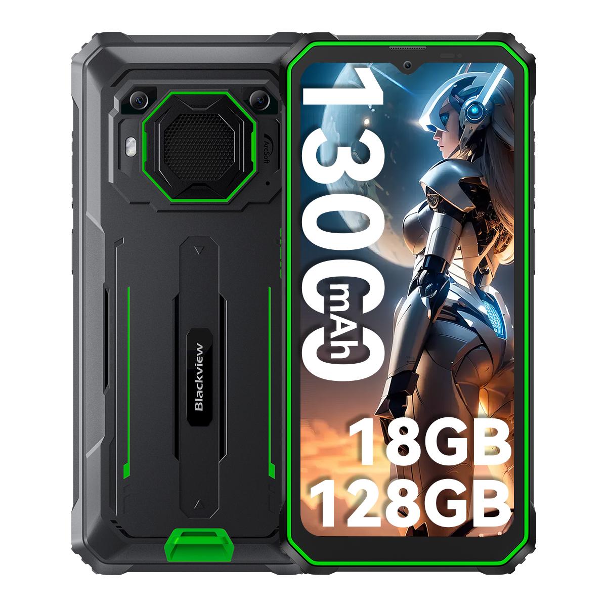 Generalüberholtes Blackview BV6200 Pro Smartphone 18GB RAM 128GB ROM Android 14 Robustes Telefon grün