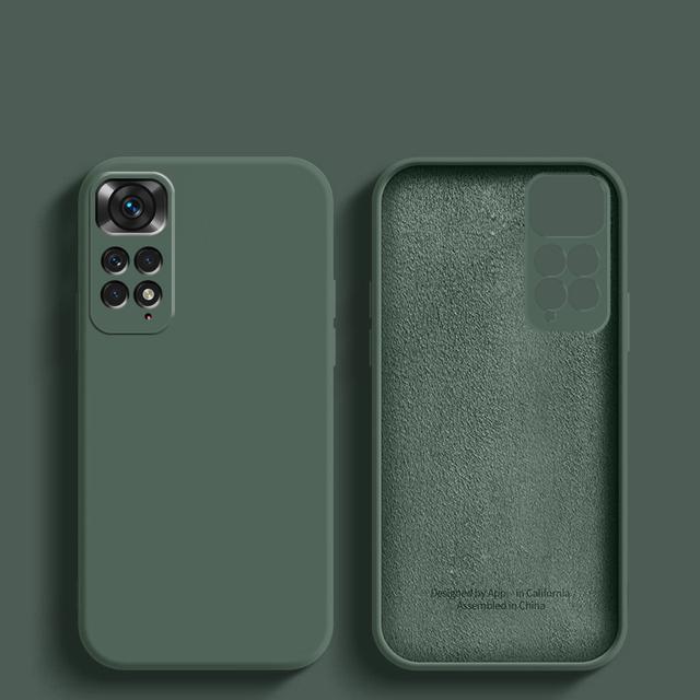 Für Xiaomi Redmi Note 11 Hülle Redmi Note 9 10 11S 12 Pro Hülle Neue Flüssigsilikon Stoßfeste Stoßstange Redmi Note 11 Global Hülle Redmi Note 11 Global dunkelgrüne
