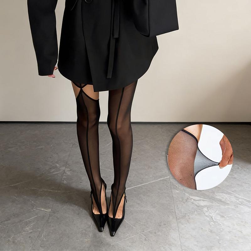 Schwarze Naht-Strumpfhose Damen Sexy Ausgeschnitten Mit Fuß Durchsichtig Strumpfhose 2026 Frühling Nylon Dünnes Netz Durchsichtig Strumpf S