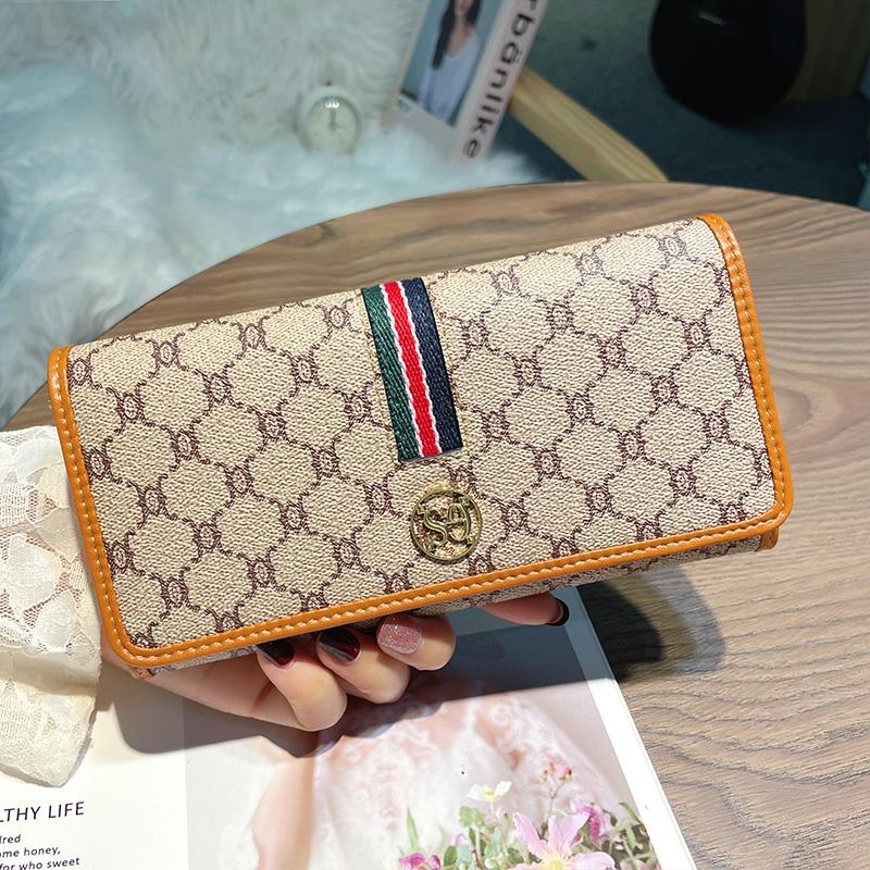 Echtes Leder Damen Geldbörsen Lange Geldbörse Triumphbogen Damen Geldbörse Mit Streifenband Hohe Kapazität Rindsleder Clutch braun