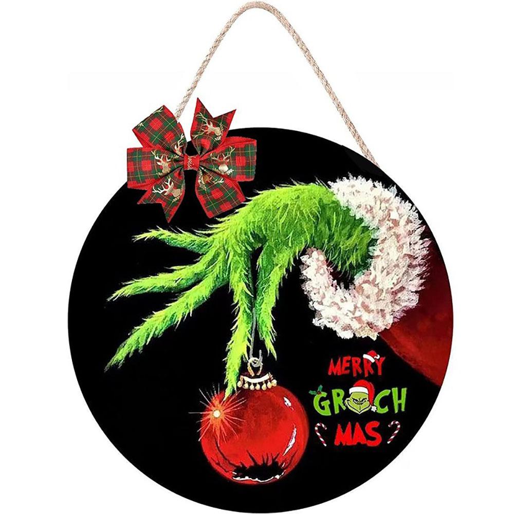 Weihnachtsdekoration Grinch Holz Tür Wand Schild Aufhänger Kranz mit Schleife Innen