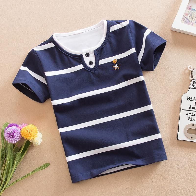 Kinderbekleidung, Kinder-Sweatshirts, Sommerkleidung, Neue koreanische gestreifte Kurzarm-T-Shirts für Jungen und Mädchen, Trendig 120cm schwarz