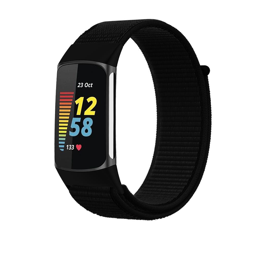 Nylonarmband für Fitbit Charge 6 Smartwatch Sportliches Nylon-Webschleifenarmband Armband Correa Pulsera für fitbit Charge 5 Band schwarz