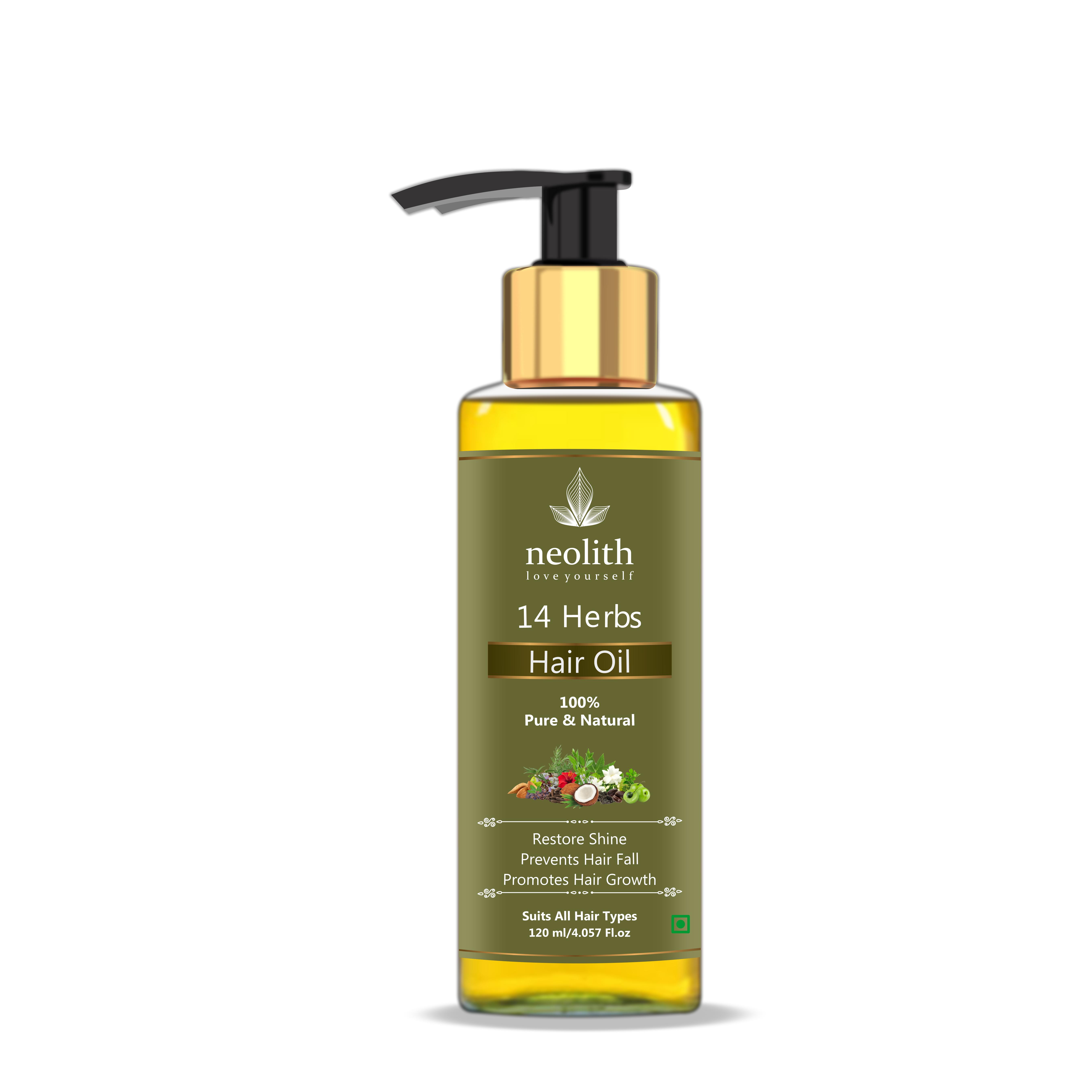 Neolith 14 Herbs Kopfhaut- und Haaröl zur Kontrolle von Haarausfall, zur Ernährung der Kopfhaut und zum Nachwachsen der Haare || 100 ml 120 ML vegas gold