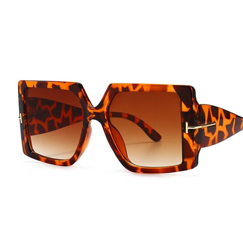 Quadratische Sonnenbrille Damen Schwarz Übergroße Sonnenbrille Weiblich Retro Vintage Großer Rahmen Farbverlauf Spiegel Leopard