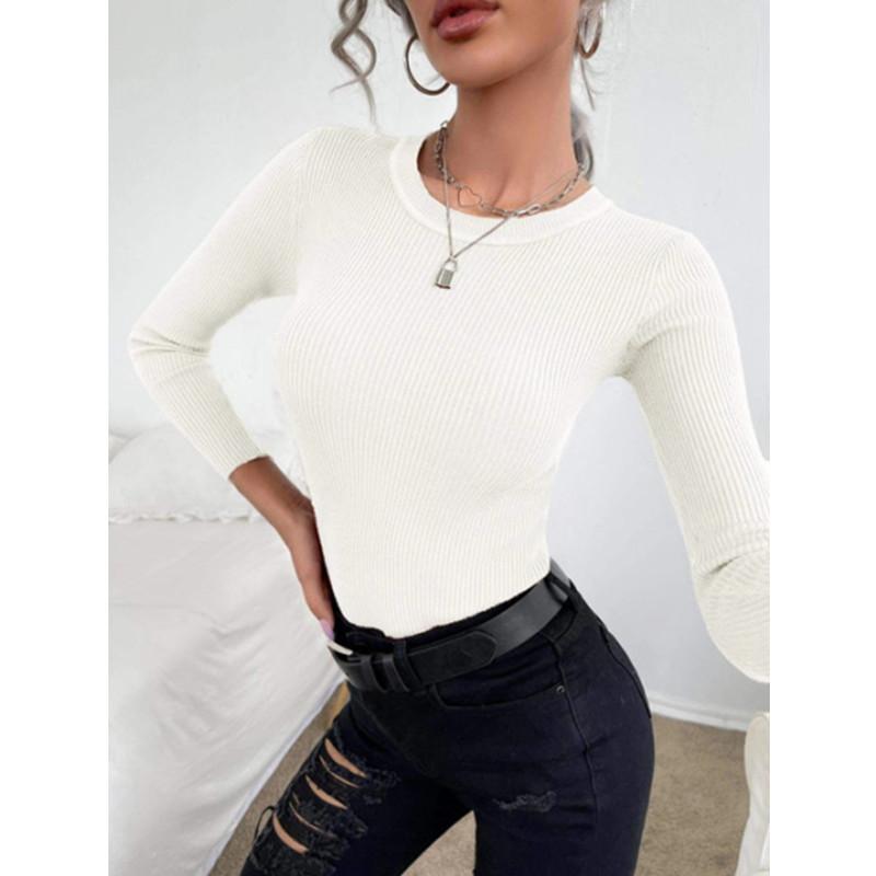 Herbst Winter Pullover Tops frauen Bodenbildung Pullover Mode Langarm Bluse Rippen Gestrickte Casual Jumper Pullover S weiß