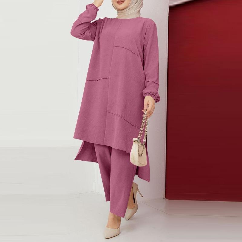 Ramadan Zweiteiler-Sets, Hemd, Kleid, Hose, Damen, muslimische Sets, Hemd, Bluse, Musulman-Ensembles, marokkanisches Kaftan-Kleid XXXXXL rosa