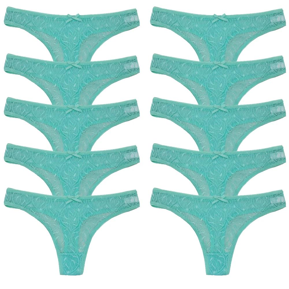 10 Stück/Set Mesh Spitze Transparent Strings Damen Slips Unterwäsche Damen Nahtloser G-String Damenunterhosen Intimates Lingerie M blue