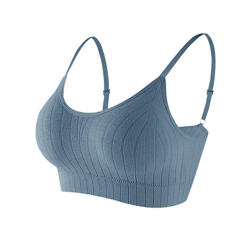 Damen Push-up-BH, elastisch, gerafft, All-Match-Unterwäsche, nahtloser BH, kabellos, einfarbig, verdickende Unterwäsche One Size blau