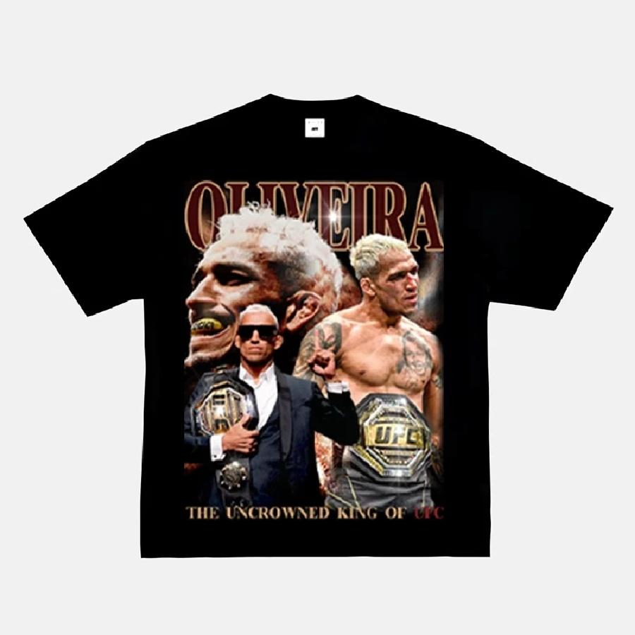 2025 Neue Mode Oliveira Oliveira T-Shirt UFC Aufdruck Kurzarm Amerikanischer Retro Kleiner Ausschnitt Kampf Rundhals Oberteile T-Shirts XXL schwarz