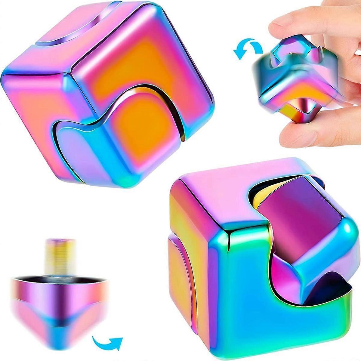2 Stück Fidget Cube Spinner Anti-Angst Konzentration Fidget Spielzeug 4-in-1 Drehendes Spielzeug Neon Regenbogen Metallisch Konzentrations-Fidget-Spielzeug Würfel Fingerkreisel für Erwachsene