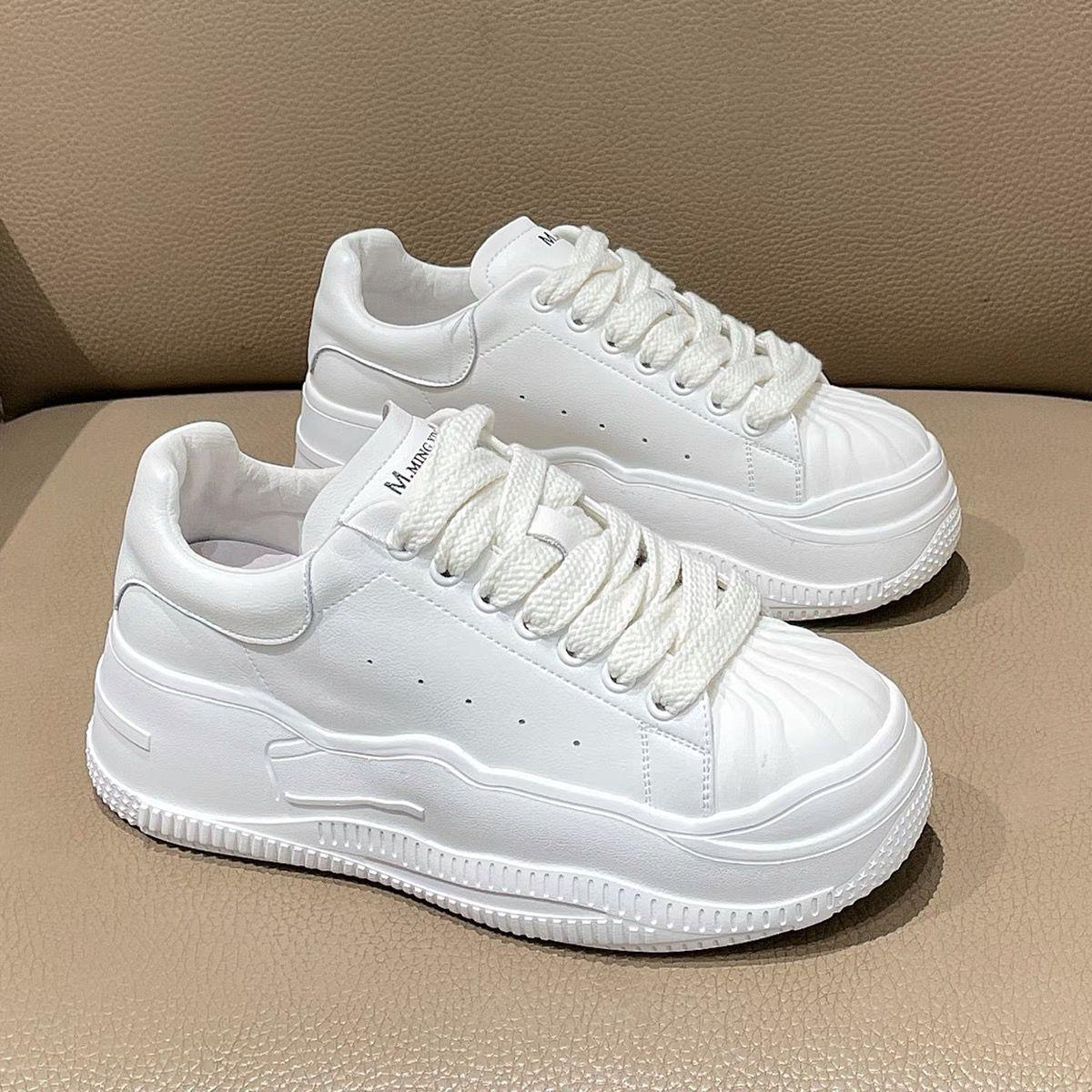 Lederschuhe mit dicker Sohle, kleine weiße Schuhe für Damen, Muffin-Plateau-Schuhe, trendige neue Einzel-Schuhe für Frühling und Sommer, Board-Schuhe 40 weiß