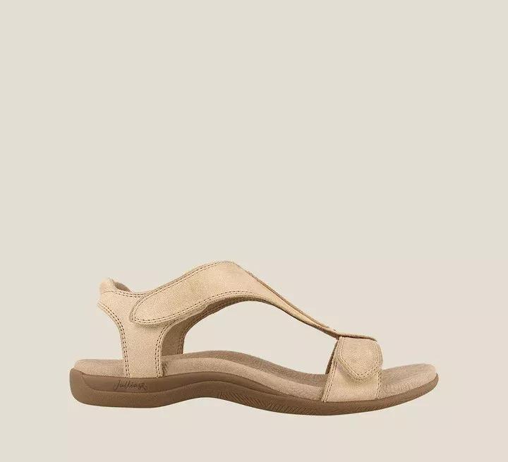 Sandalen Sommerschuhe für Damen PU-Leder Sandalen Komfort Leicht Rutschfest Damen Strand-Fußbekleidung Übergröße Orthopädische Sandalias 39 beige