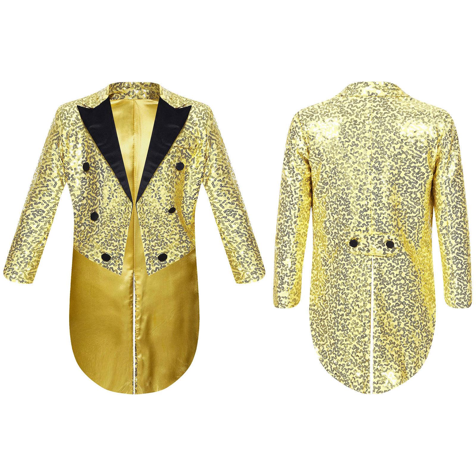 Kinder Jungen Pailletten Frack Kinder Gentleman Anzüge Blazer für Zaubershows Leistung Formale Kostüm Hochzeit Jungen Mäntel 7-8 Years gold