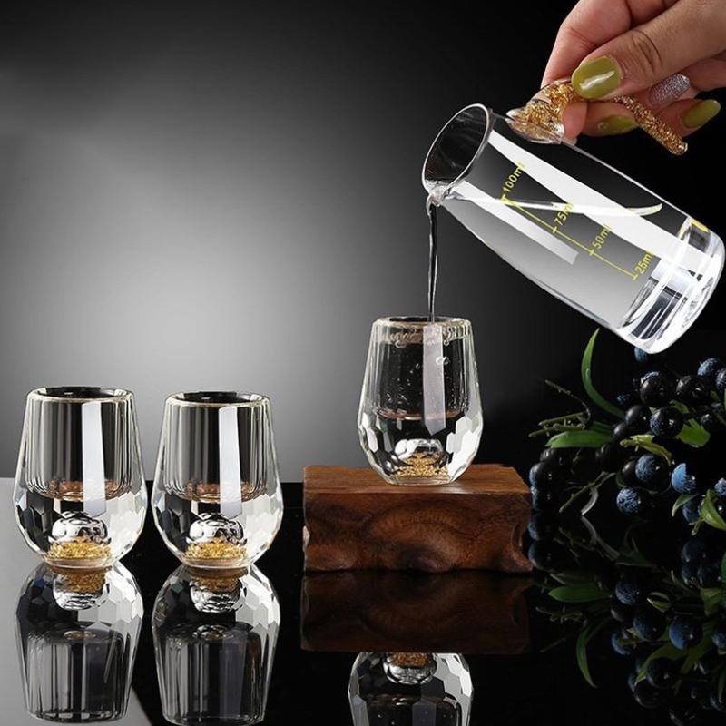 Luxuriöses Kristallglas, Wodkaglas, Sake-Shochu-Glas, Bar-Likör, Doppelboden, Goldfolienglas, Teetasse, High-End-Geschenke, Schnaps onesize