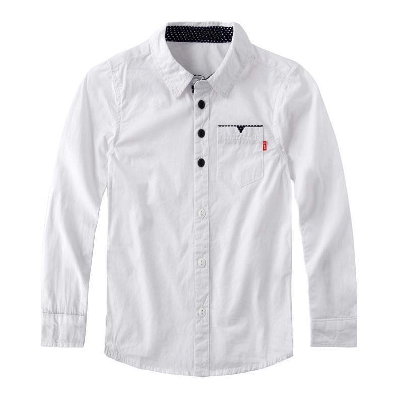 Jungen Hemd Frühling Herbst Kinder Einfarbig Baumwolle Langarm Bluse Teen Kinderkleidung 12-13 Years weiß