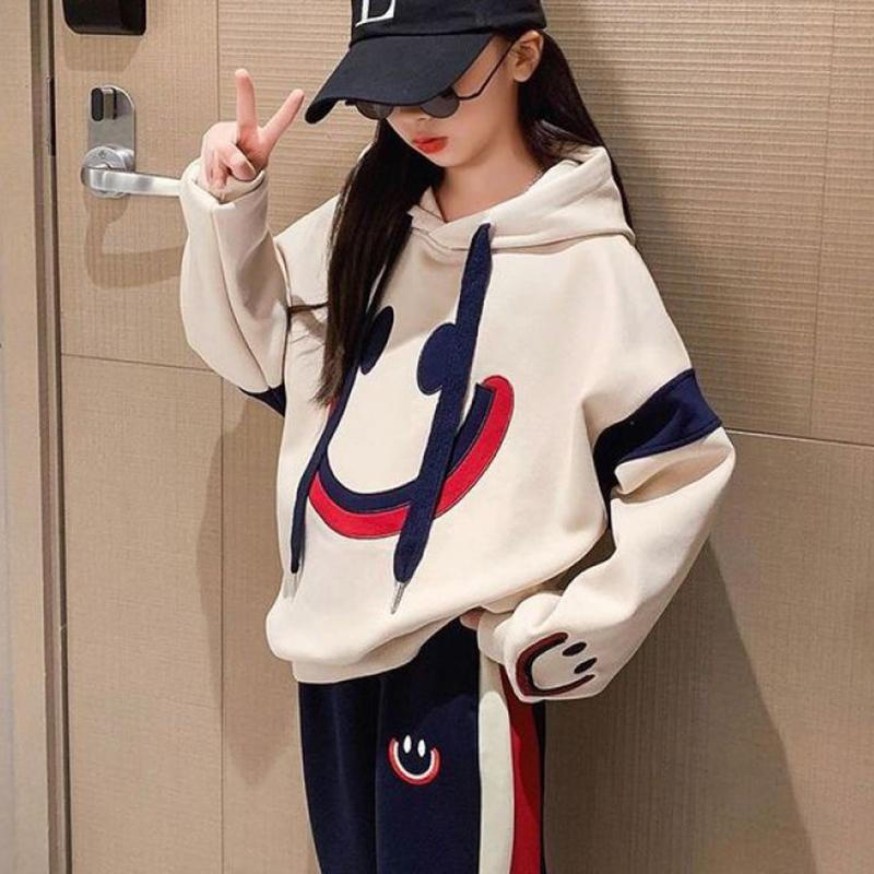 Mädchen 5-16Y Herbst Winter Frühling 2 stücke Casual Baumwolle Hoodie + hosen Sport Anzüge Teenager Kinder Koreanischen Stil Outfits kinder Kleidung Sets 150cm white