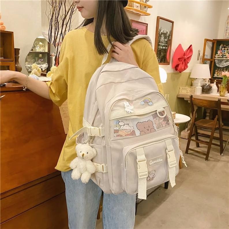 Kawaii Rucksack, Rucksack mit großer Kapazität, süßer Rucksack, Laptop-Rucksack, Kawaii-Rucksack für die Schule, lässiger Rucksack, Rucksack für Frauen weiß