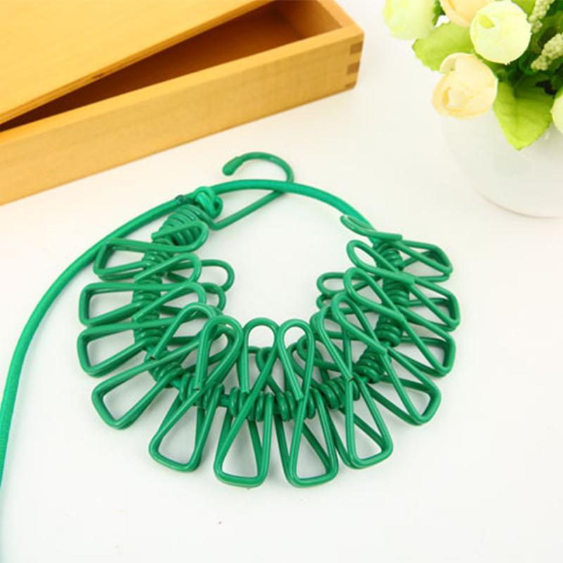 Tragbare Wäscheleine mit 12 Clips, einziehbarer Wäschetrockner, Wäscheseil, Wäscheständer, Stoffhängeleine für den Außenbereich grün