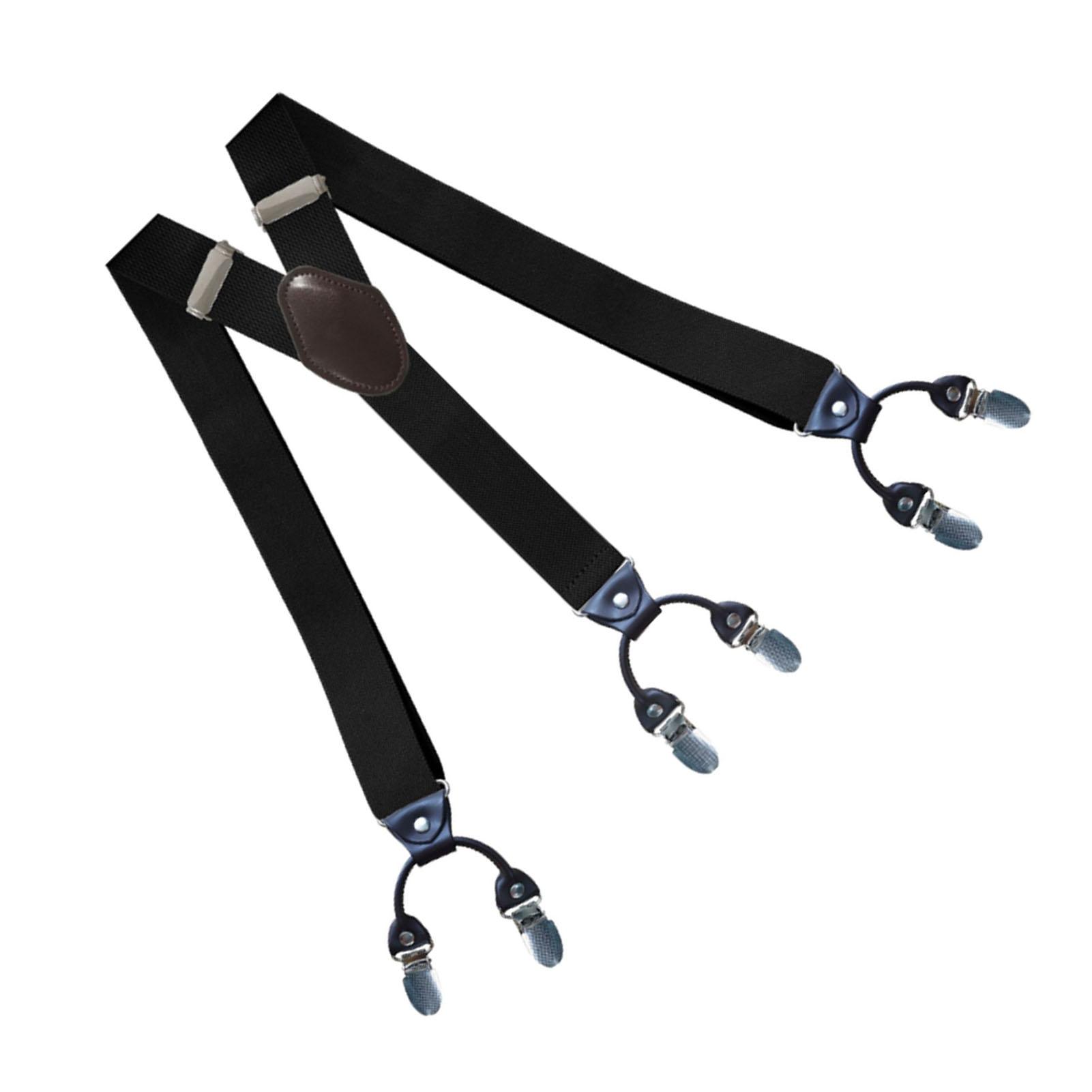 Herren Clip Hosenträger Elastisch Verstellbar Rutschfest 6 Clips Y-Form Herren Hosenträger für Anzüge Schwarz