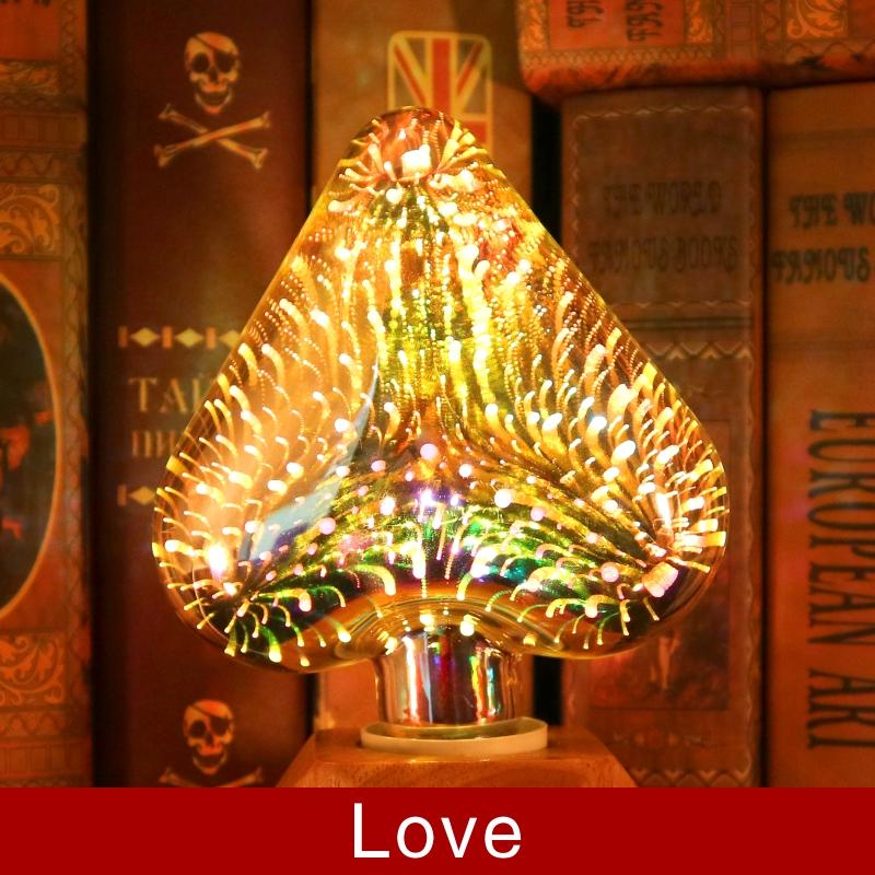 3D Dekoration LED Birne E27 Vintage Edison Glühbirne Stern Feuerwerk Lampe Urlaub Nacht Licht Neuheit Weihnachten Baum Love