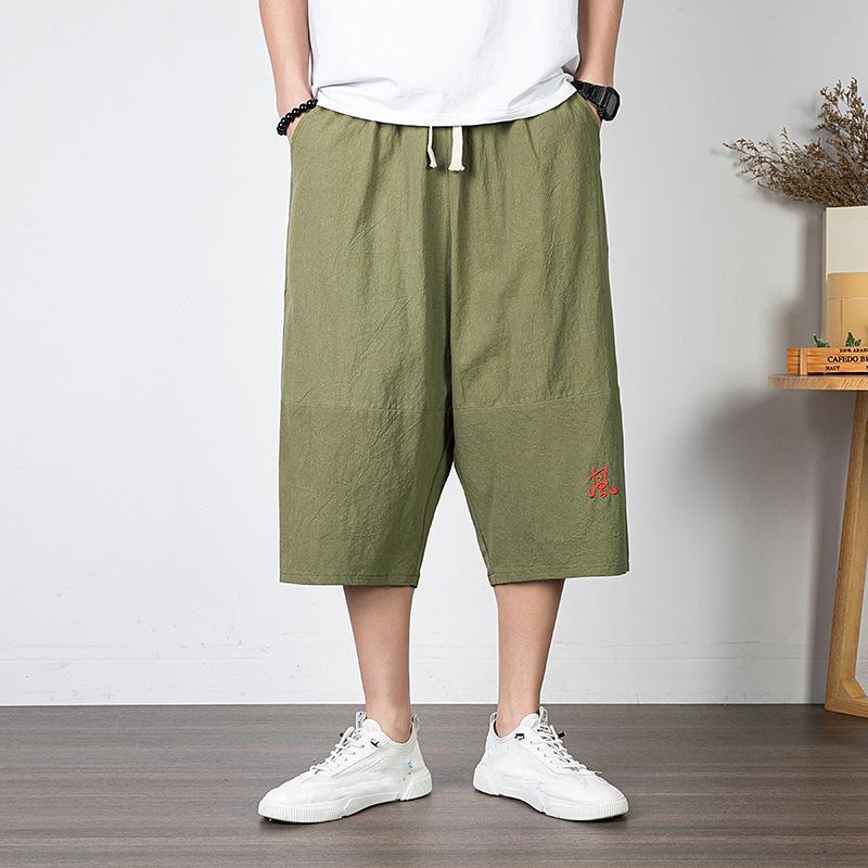 Hosen Große Größe Sommer Männer Baumwolle Hohe Große Größen Breite Bein Leinen Hose Übergroße Jogger Hosen Männlich Plus größe Lose Hosen Männer 9XL armee grüne