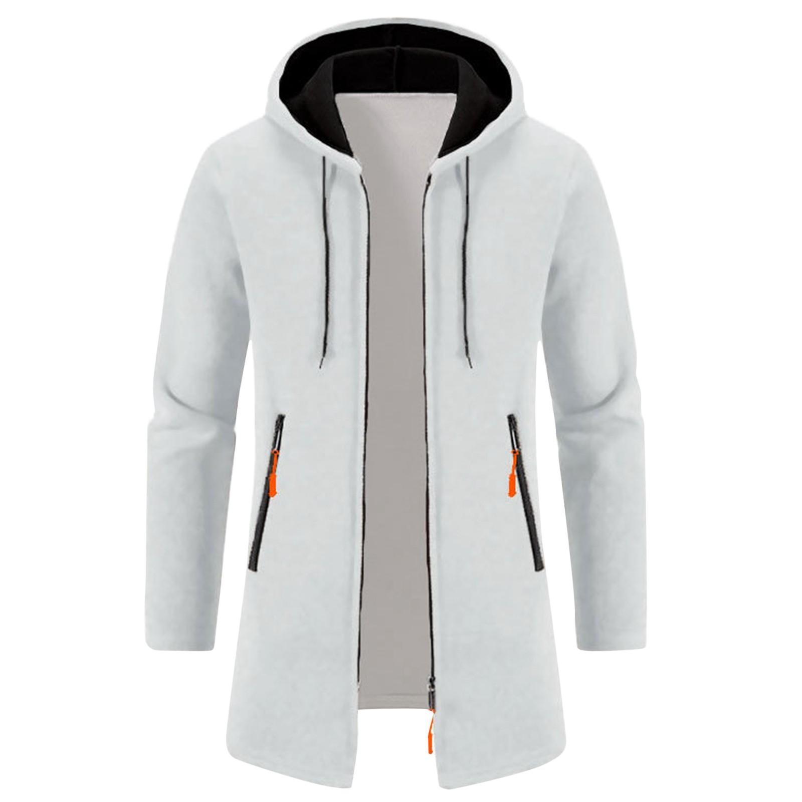Herren Frühling Kapuzenpullover Mittellang Dünn Samt Lose Große Größe Pullover Jacke Strickjacke Top Jacke XXXL weiß